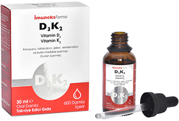 IMUNEKS VITAMIN D3K2 DAMLA VITAMIN D3, VITAMIN K2 ICEREN TAKVIYE EDICI GIDA  30 ml şişe