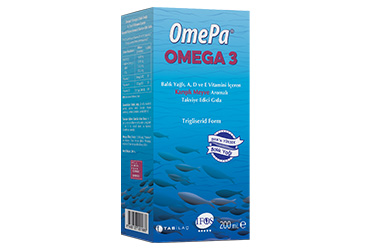 OMEPA OMEGA 3 BALIK YAGI, A, D VE E VITMAINI ICEREN KARISIK MEYVE AROMALI TAKVIYE EDICI GIDA  200 ml şişe