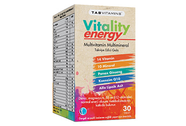 TABVITAMINS VITALITY ENERGY MULTIVITAMIN VE MULTIMINERAL ICEREN TAKVIYE EDICI GIDA TABLET  30 tablet