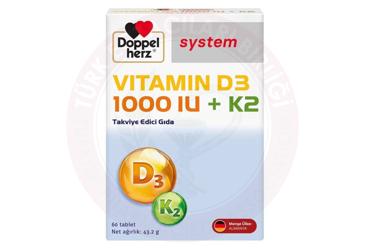 DOPPELHERZ VITAMIN D3 1000 IU + K2 ICEREN TAKVIYE EDICI GIDA TABLET  60 tablet