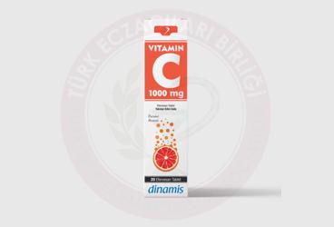 DINAMIS VITAMIN C EFERVESAN TABLET PORTAKAL AROMALI TAKVIYE EDICI GIDA 1000 mg 20 tablet