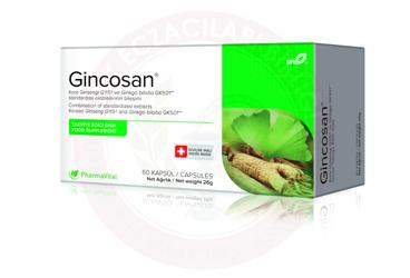 GINCOSAN KORE GINSENGI G115 VE GINKGO BILOBA GK501 STANDARDIZE EKSTRELERININ BILESIMINI ICEREN TAKVIYE EDICI GIDA  60 kapsül