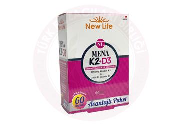 NEW LIFE MENA K2+D3 VITAMIN K2, VITAMIN D3 ICEREN TAKVIYE EDICI GIDA  60 kapsül