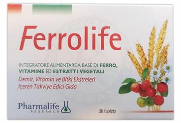 FERROLIFE DEMIR, VITAMIN VE BITKI EKSTRELERI ICEREN TAKVIYE EDICI GIDA TABLET  30 tablet