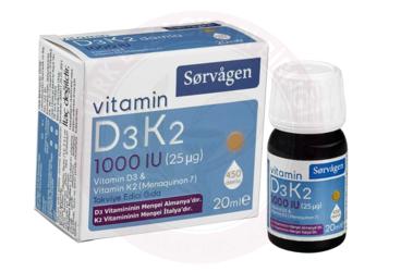 SORVAGEN D3 K2, VITAMIN D3 VE VITAMIN K2 ICEREN TAKVIYE EDICI GIDA  20 ml şişe