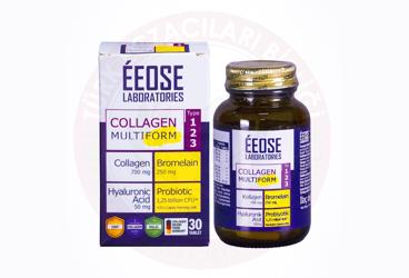 EEOSE LABORATORIES COLLAGEN MULTIFORM KOLLAJEN, BROMELAIN, HYALURONIK ASIT, PROBIYOTIK ICEREN TAKVIYE EDICI GIDA  30 tablet