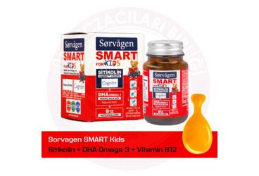 SORVAGEN SMART KIDS SITIKOLIN, DHA OMEGA 3 VE B12 TAKVIYE EDICI GIDA  60 kapsül