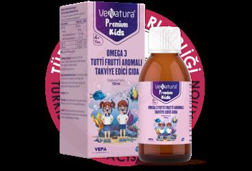 VENATURA PREMIUM KIDS OMEGA 3 TUTTI FRUTTI AROMALI TAKVIYE EDICI GIDA  150 ml şişe