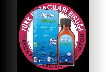 OMEPA OMEGA 3, BALIK YAGLI A, D, E VITAMINI ICEREN DOGAL ELMA AROMALI TAKVIYE EDICI GIDA  150 ml şişe