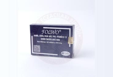 FOLWO DEMIR, CINKO, FOLIK ASIT, IYOT, VITAMIN B12 ICEREN TAKVIYE EDICI GIDA  30 tablet