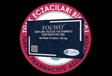 FOLWO DEMIR, CINKO, FOLIK ASIT, IYOT, VITAMIN B12 ICEREN TAKVIYE EDICI GIDA  90 tablet