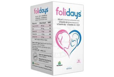FOLIDAYS FOLAT, VITAMIN B12, VITAMIN B6, VITAMIN D3, IYOT ICEREN TAKVIYE EDICI GIDA  30 kapsül