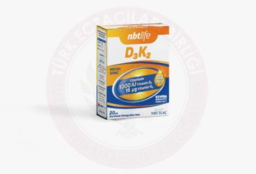 NBTLIFE D3K2 DAMLA, VITAMIN D3, VITAMIN K2 (MENAQUINONE 7) ICEREN TAKVIYE EDICI GIDA  20 ml şişe