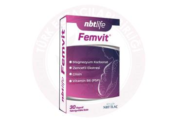 NBTLIFE FEMVIT ZENCEFIL EKSTRESI, VITAMIN B6, GLISIN VE MAGNEZYUM ICEREN TAKVIYE EDICI GIDA  30 kapsül