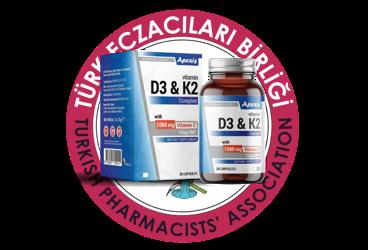 APEXIS VITAMIN D3&K2 KOMPLEKSI, VITAMIN C VE CINKO ICEREN TAKVIYE EDICI GIDA  30 kapsül