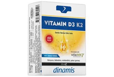 DINAMIS VITAMIN D3K2 DAMLA VITAMIN D3, VITAMIN K2 ICEREN TAKVIYE EDICI GIDA  20 ml şişe