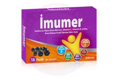 IMUMER SAMBUCUS NIGRA (KARA MURVER), VITAMIN C, VITAMIN D, CINKO, BETA GLUKAN PASTIL TAKVIYE EDICI GIDA  18 pastil