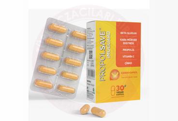 PROPOLSAVE IMUGUARD BETA GLUKAN, KARA MURVER EKSTRESI, PROPOLIS, VITAMIN C, CINKO ICEREN TAKVIYE EDICI GIDA  30 kapsül