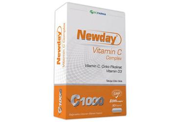 NEWDAY VITAMIN C COMPLEX VITAMIN C, CINKO PIKOLINAT, VITAMIN D3 ICEREN TAKVIYE EDICI GIDA  30 kapsül