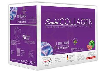 SUDA COLLAGEN HYALURONIC ACID, ZINC, BIOTIN, VITAMIN C ICEREN KARPUZ AROMALI TAKVIYE EDICI GIDA  30 saşe