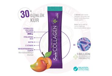 SUDA COLLAGEN HYALURONIC ACID, ZINC, BIOTIN, VITAMIN C ICEREN MANDARIN MANGO AROMALI TAKVIYE EDICI GIDA  30 saşe