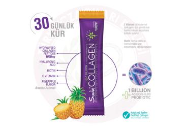 SUDA COLLAGEN HYALURONIC ACID, ZINC, BIOTIN, VITAMIN C ICEREN ANANAS AROMALI TAKVIYE EDICI GIDA  30 saşe