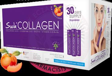 SUDA COLLAGEN HYALURONIC ACID, COENZYME Q10, BIOTIN, VITAMIN C/E/B5/B6 ICEREN SEFTALI AROMALI TAKVIYE EDICI GIDA  30x40 ml flakon