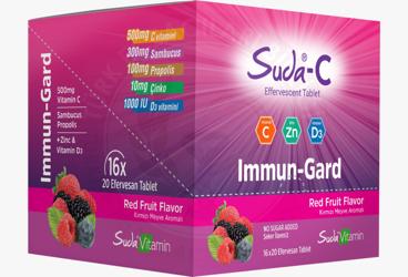 SUDA-C IMMUN-GARD KIRMIZI MEYVE AROMALI TAKVIYE EDICI GIDA EFERVESAN TABLET  20 tablet