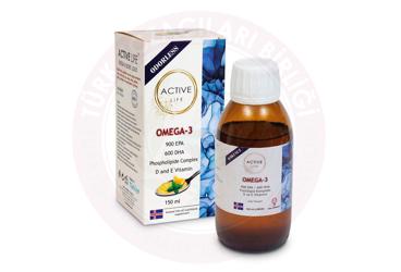 ACTIVE LIFE OMEGA-3 900 EPA, 600 DHA, FOSFOLIPID KOMPLEKS, VITAMIN D VE VITAMIN E ICEREN TAKVIYE EDICI GIDA  150 ml şişe