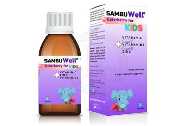 SAMBUWELL ELDERBERRY FOR KIDS VITAMIN C, VITAMIN D3, CINKO ICEREN TAKVIYE EDICI GIDA  125 ml şişe