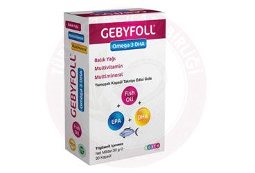 GEBYFOLL OMEGA 3 DHA BALIK YAGI, MULTIVITAMIN, MULTIMINERAL ICEREN TAKVIYE EDICI GIDA  30 kapsül