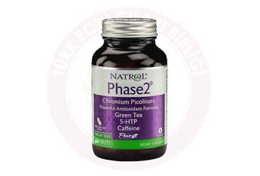 NATROL PHASE2 CHROMIUM PICOLINATE POWERFUL ANTIOXIDANT FORMULA GREEN TEA, 5-HTP, CAFFEINE ICEREN TAKVIYE EDICI GIDA  60 tablet
