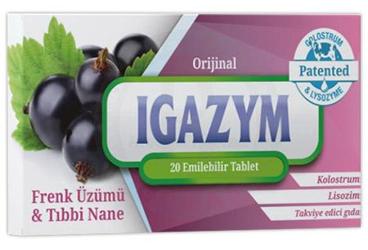 IGAZYM FRENK UZUMU VE TIBBI NANE AROMALI KOLOSTRUM VE LISOZIM ICEREN TAKVIYE EDICI GIDA  20 tablet