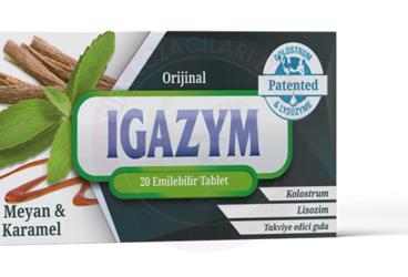 IGAZYM MEYAN VE KARAMEL AROMALI KOLOSTRUM VE LISOZIM ICEREN TAKVIYE EDICI GIDA  20 tablet