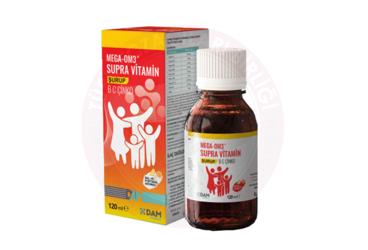 MEGA-OM3 SUPRA VITAMIN VE MINERAL ICEREN SURUP BAL VE PORTAKAL AROMALI TAKVIYE EDICI GIDA  120 ml şişe
