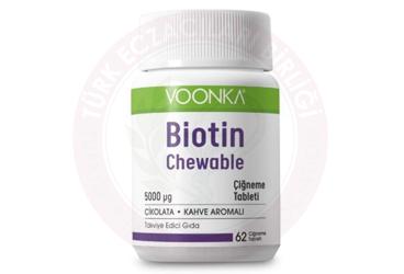 VOONKA BIOTIN CHEWABLE VITAMIN B7 ICEREN CIKOLATA KAHVE AROMALI TAKVIYE EDICI GIDA 5000 mcg 62 tablet