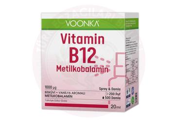 VOONKA VITAMIN B12 (METILKOBALAMIN) ICEREN BISKUVI VANILYA AROMALI TAKVIYE EDICI GIDA 1000 mcg 20 ml şişe
