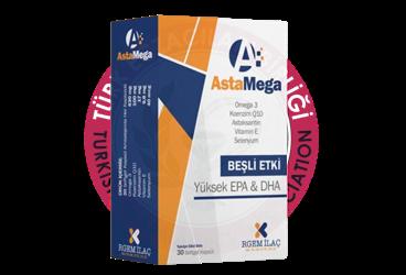 ASTAMEGA OMEGA 3 KOENZIM Q10 ASTAKSANTIN VITAMIN E VE SELENYUM ICEREN TAKVIYE EDICI GIDA  30 kapsül