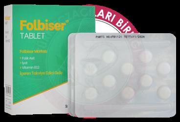 FOLBISER TABLET FOLIK ASIT, IYOT, VITAMIN B12 ICEREN TAKVIYE EDICI GIDA  30 tablet