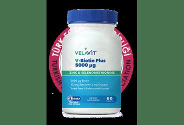 VELAVIT V-BIOTIN PLUS BIOTIN, CINKO VE SELENYUMLU TAKVIYE EDICI GIDA 5000 mcg 60 tablet