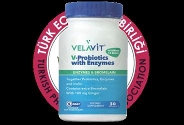 VELAVIT V-PROBIOTICS WITH ENZYMES PROBIYOTIK, ENZIM, INULIN VE ZENCEFIL ICEREN TAKVIYE EDICI GIDA  30 kapsül