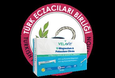 VELAVIT V-MAGNESIUM POTASSIUM CITRATE MAGNEZYUM, POTASYUM SITRAT ICEREN TAKVIYE EDICI GIDA  20 saşe