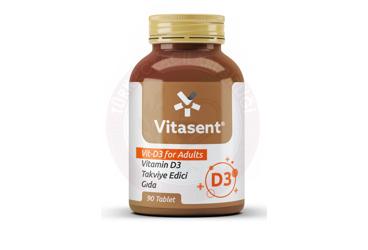 VITASENT VIT-D3 FOR ADULTS VITAMIN D3 ICEREN TAKVIYE EDICI GIDA  90 tablet