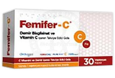 FEMIFER-C DEMIR BISGLISINAT VE VITAMIN C ICEREN TAKVIYE EDICI GIDA KAPSUL  30 kapsül