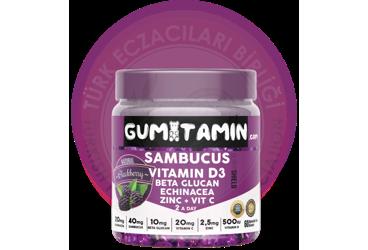GUMITAMIN SAMBUCUS, VIT D3, BETA GLUKAN, CINKO, VIT C ICEREN TAKVIYE EDICI GIDA  60 tablet