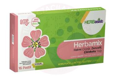 HERBAMIX HATMI CICEGI, ZENCEFIL, COREKOTU YAGI ICEREN TAKVIYE EDICI GIDA  16 pastil