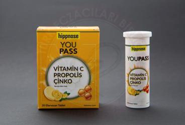 HIPPNOSE YOU PASS VITAMIN C, PROPOLIS, CINKO ICEREN TAKVIYE EDICI GIDA EFERVESAN TABLET  20 tablet