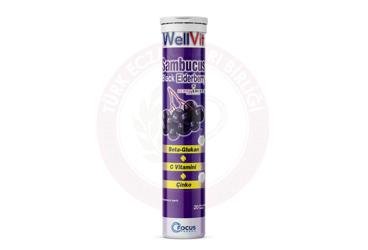WELLVIT SAMBUCUS KARA MURVER EKSTRESI, BETA GLUKAN + C VITAMINI + CINKO ICEREN EFERVESAN TABLET  20 tablet
