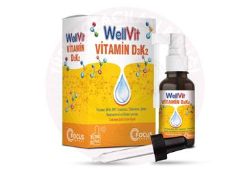 WELLVIT D3K2 VITAMIN D3 VE VITAMIN K2 ICEREN TAKVIYE EDICI GIDA  30 ml şişe