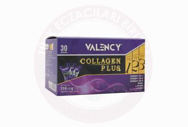 VALENCY COLLAGEN PLUS KOLAJEN TIP 1/2/3, GLISIN, L-PROLIN, L-LIZIN ICEREN TAKVIYE EDICI GIDA  30 saşe